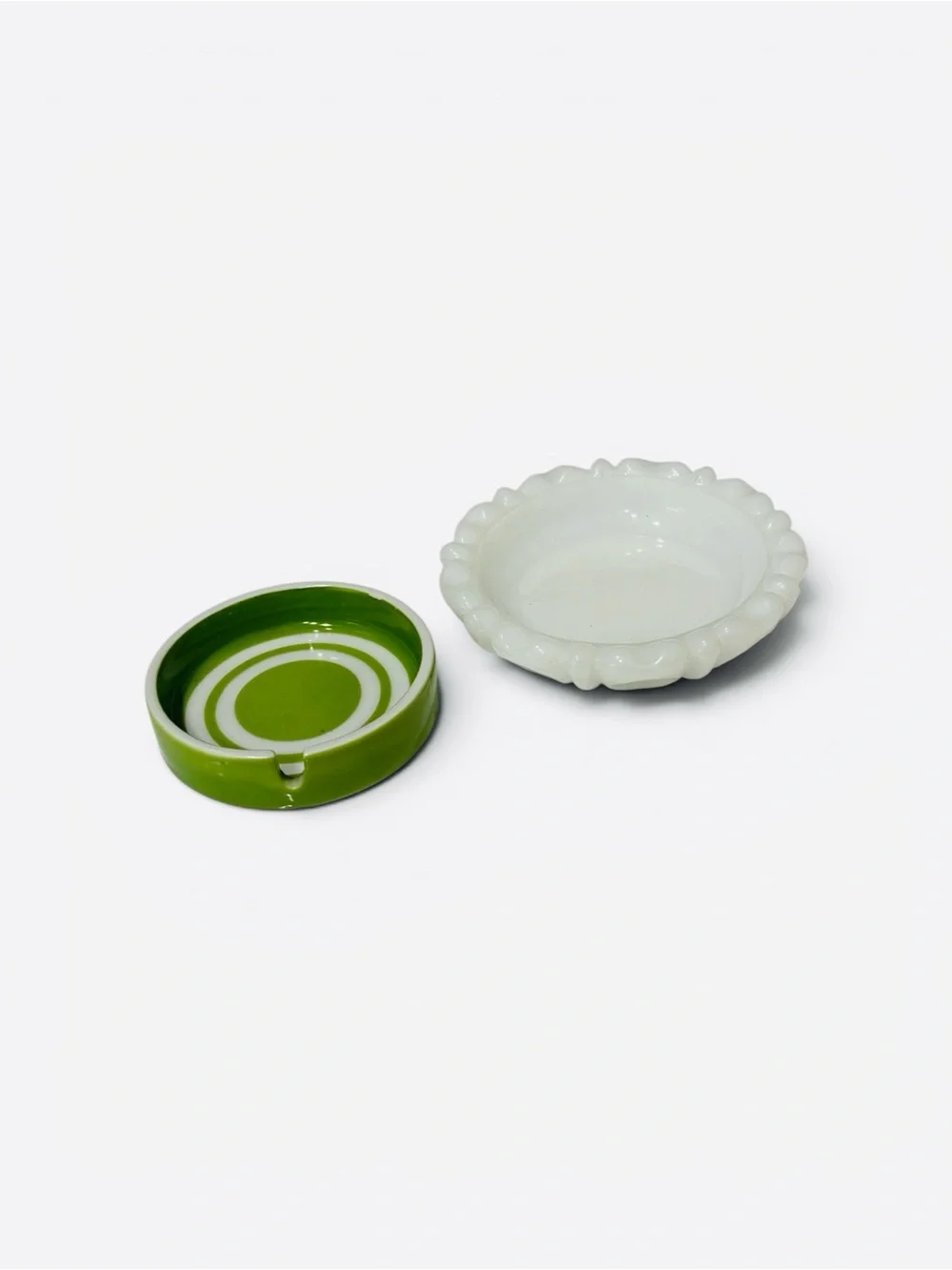 Vintage Milk Glass Dish & Green Striped Ceramic Ashtray – Trinket Dish